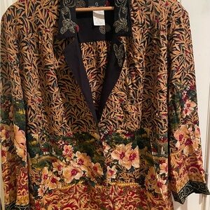 Carole Little Size 14 German Art-to-Wear Rayon Storybook Floral Scene Jacket